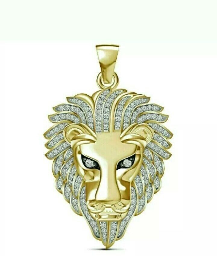 Primary image for 2.0 Ct Simulated Diamond Lion Head Animal Charm Pendant 14K Yellow Gold Plated