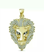 2.0 Ct Simulated Diamond Lion Head Animal Charm Pendant 14K Yellow Gold Plated - £92.24 GBP