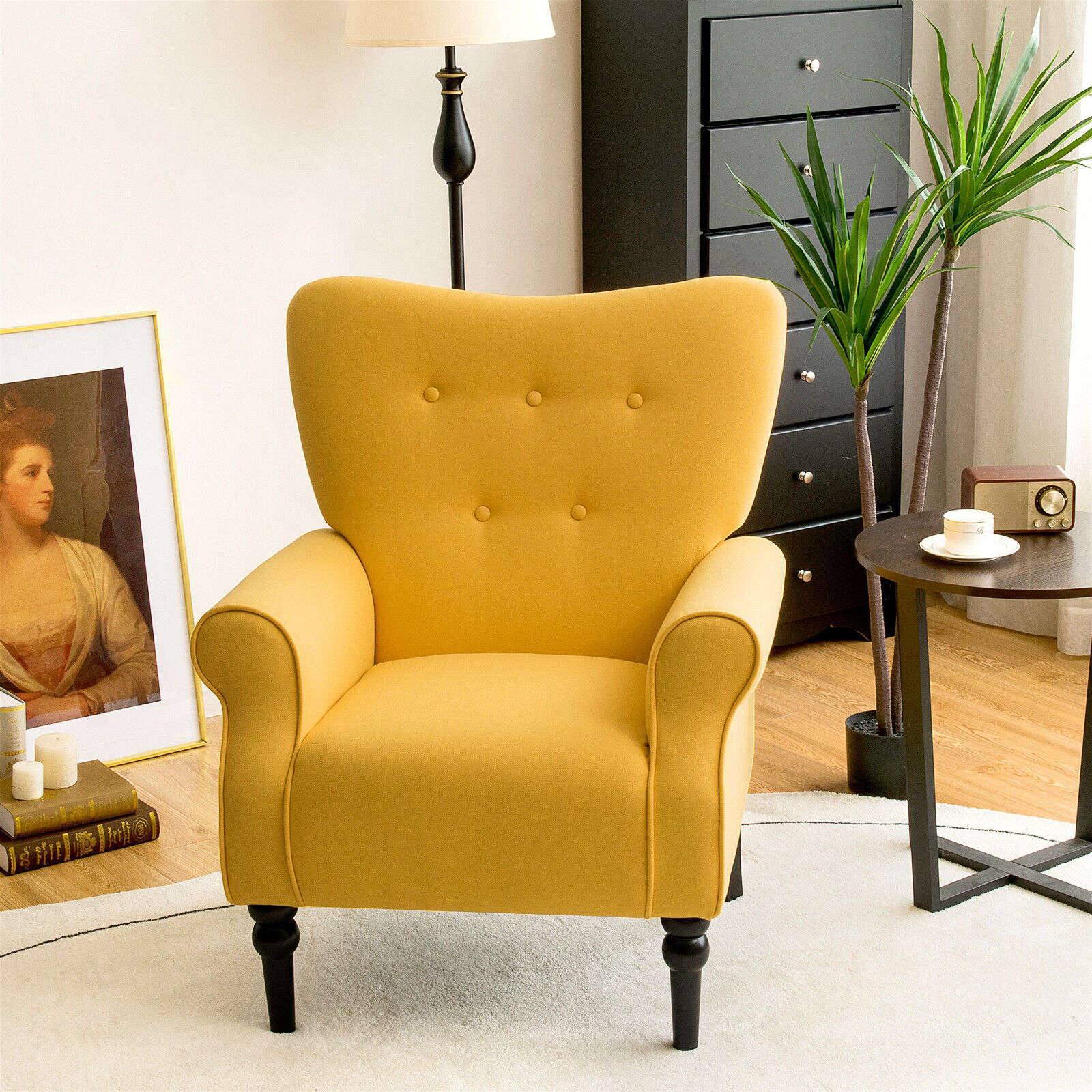 Primary image for Giantex Modern Fabric Accent Chair w/Rubber Wood Legs & Tufted Backrest Yellow