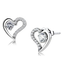 Stainless Steel 3.5mm Round Cut CZ Heart Shaped Stud Wedding Party Earrings Gift - £46.83 GBP