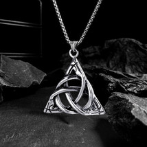 Mens Unisex Silver Celtic Trinity Knot Triquetra Pendant Necklace Box Chain 24&quot; - £9.61 GBP