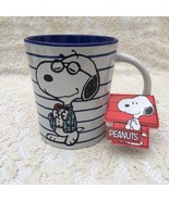 Snoopy Coffee Cup Mug by Peanuts Stripes White/Blue Holiday Gift - £11.06 GBP