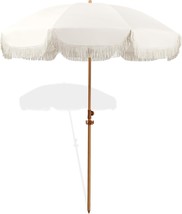 Seazul 6.5ft Patio Umbrella with Fringe, Beach Umbrella Elegant Cream - $47.50