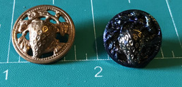 2 Antique Vtg Victorian Black Glass &amp; Brass Picture Button Strawberry Fruit 5/8” - £10.73 GBP