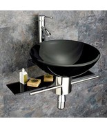 Modern Wall Mount Bathroom Pedestal Vanity Black Glass Bowl Vessel Sink ... - $6,451.21 MXN