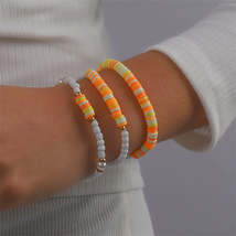 Orange Polymer Clay &amp; Pearl Beaded Stretch Bracelet Set - £11.18 GBP