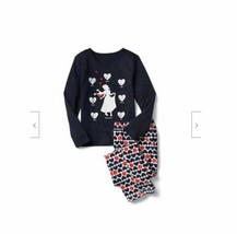 New Gap Kids Girls Disney Navy Red Heart Long Sleeves Sleep PJ Set Pajama 10 - £23.72 GBP