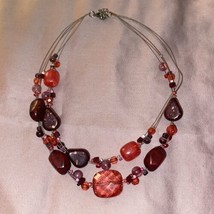 Vintage 15” Choker Necklace Beaded Beads Pink &amp; Brown - £6.72 GBP