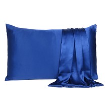 Navy Blue Dreamy Set Of 2 Silky Satin Queen Pillowcases - £26.51 GBP