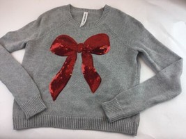 Juniors Bethany Mota Sweater XS Long Sleeve Sequined Bow Gray Used - $15.58