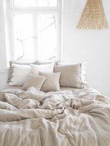 Natural Cotton Duvet Cover with Coconut Buttons Seamless Stonewashed Cotton Bedd - £70.01 GBP+