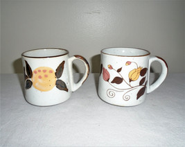 1970s Stoneware Coffee Mugs Korea Vintage Speckled Flowers Peach - $19.80