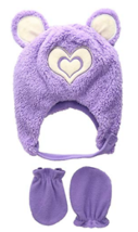 Wippette Toddler Girls Sherpa Heart Critter Hat Mitten Set, Purple - £11.21 GBP