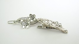 Small tiny silver metal flowers hair pin alligator clip barrette for fin... - $8.95+