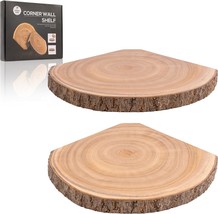 Corner Wall Shelf,Corner Floating Shelves Set of 2, Wood Slices with Bark Decora - £46.64 GBP