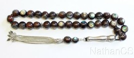 Tesbih Prayer Beads Komboloi Ebony inlaid with Paua Shell Unique Collector&#39;s XXR - £234.09 GBP
