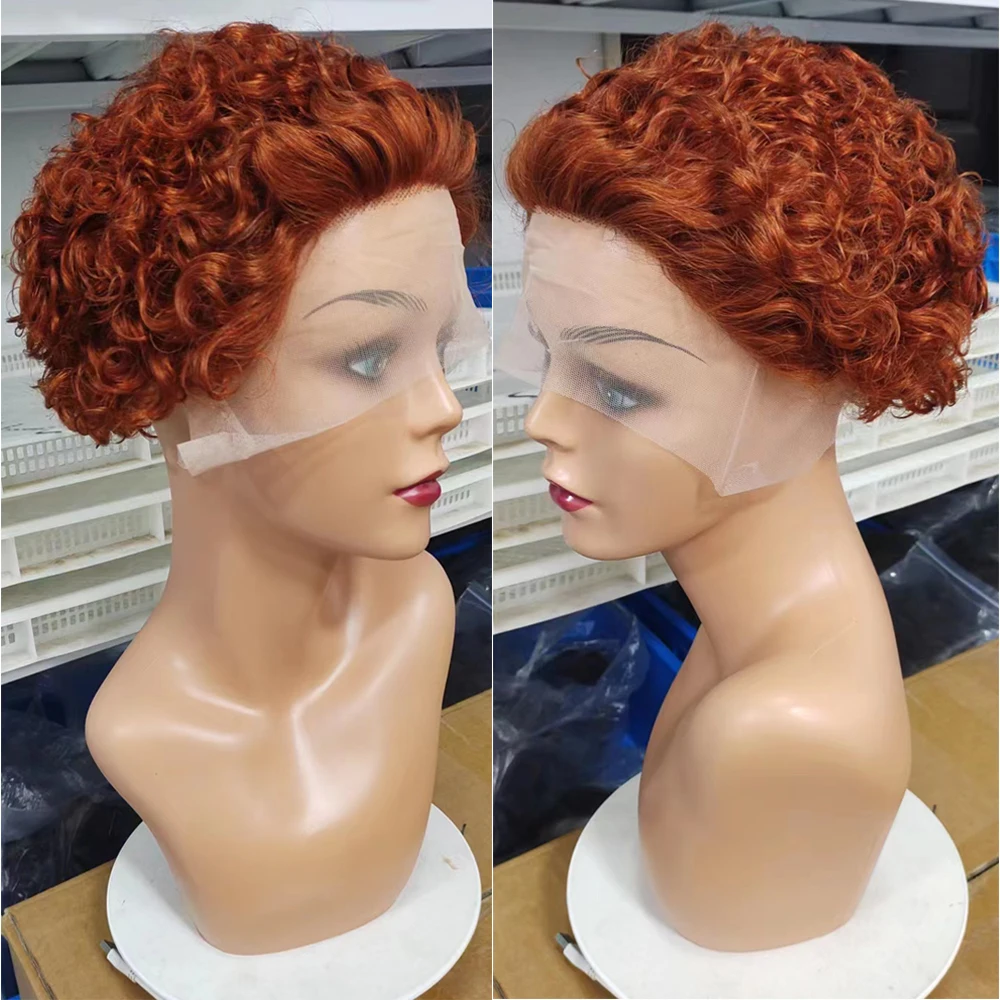 Short Bob Pixie Cut Wig 13X1 Lace Front Orange Wig For Women Perruq - £38.57 GBP+