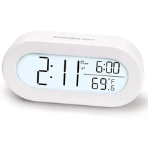 Digital Alarm Clock Temperature Desktop Electronic Snooze Clock 12/24H Oval LCD - £20.83 GBP
