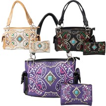 Aztec Handbag Purse Turquoise Concho Carry Conceal Shoulder Bag Wallet Set Women - £43.95 GBP