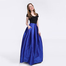 Royal Blue A-line Taffeta Midi Skirt Outfit Women Custom Size Pleated Skirt image 9