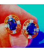 Earth mined Sapphire Diamond Deco Retro Earrings Button Studs 14k Solid ... - $5,001.95 CAD