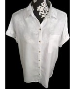 Lola River Shirt L White Button Up Cuff Sleeves 100% Tencel Pocket  - $23.76