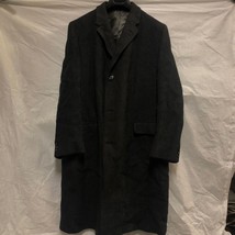 Saks 5th Avenue Long Black Coat Jacket Mens w/leather &amp; silk interior - £53.02 GBP