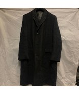 Saks 5th Avenue Long Black Coat Jacket Mens w/leather &amp; silk interior - £52.16 GBP