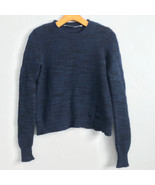 Raquel Allegra Wool Sweater 2 Blue Distressed Holes Cutout Elbows Crew N... - £40.32 GBP