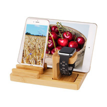 Trexonic Bamboo 4-Port Apple Watch and Iphone Charging Stand with 3 Device Slot - £52.78 GBP