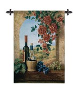 38x53 PATIO VIEW Wine Grapes Roses Tuscan Vineyard Tapestry Wall Hanging - £124.04 GBP