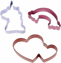Wilton Magical Unicorn Rainbow Heart Cookie Cutters Colorful Metal 3 Pc Set - £3.96 GBP