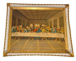 Vintage Last Supper Picture twisted Gold Metal Frame 11 X 9  - $39.58