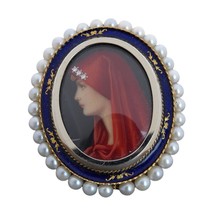 1920&#39;s 18K Gold Diamond, Pearls, hand painted miniature painting pendant Art dec - £1,100.69 GBP