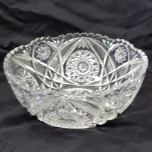 American Brilliant Period Cut Crystal Glass 8.5&quot; Bowl Bergen Crescent Saw Tooth - £18.76 GBP