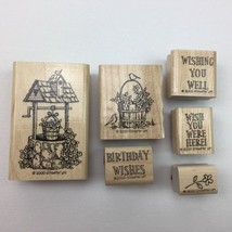 Vintage Stampin Up 2000 Wishing Well Rubber Stamp Set Birthday Flowers Wish - £15.61 GBP