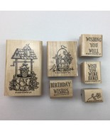 Vintage Stampin Up 2000 Wishing Well Rubber Stamp Set Birthday Flowers Wish - £15.93 GBP