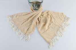 Vintage 40s 50s Rockabilly Distressed Silk Fringed Tassel Scarf Wrap Cre... - $39.55