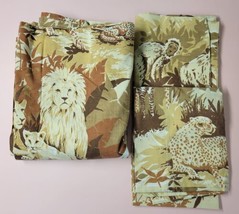 Vtg Lady Pepperell Safari Jungle Brown Zebras Giraffe Dbl Flat Sheet Pillowcase - £21.45 GBP