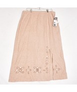 Requirements 100% Linen Straight Skirt Beaded Embroidery Tan Size 16 NWT - $17.80