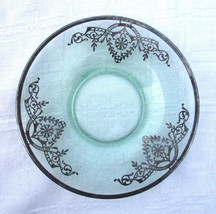 Green Glass Saucer Dish Plate Sterling Silver Overlay Art Deco Antique 6.5&quot; - £14.88 GBP