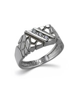 Sterling Silver Nugget Double Bar Lab Diamond Accent Rectangle Pinky Ring - £74.71 GBP