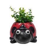 Ladybug Pot Planter 9.5&quot; Long Red Black Dots Resin Home Garden Luck Ador... - £27.60 GBP