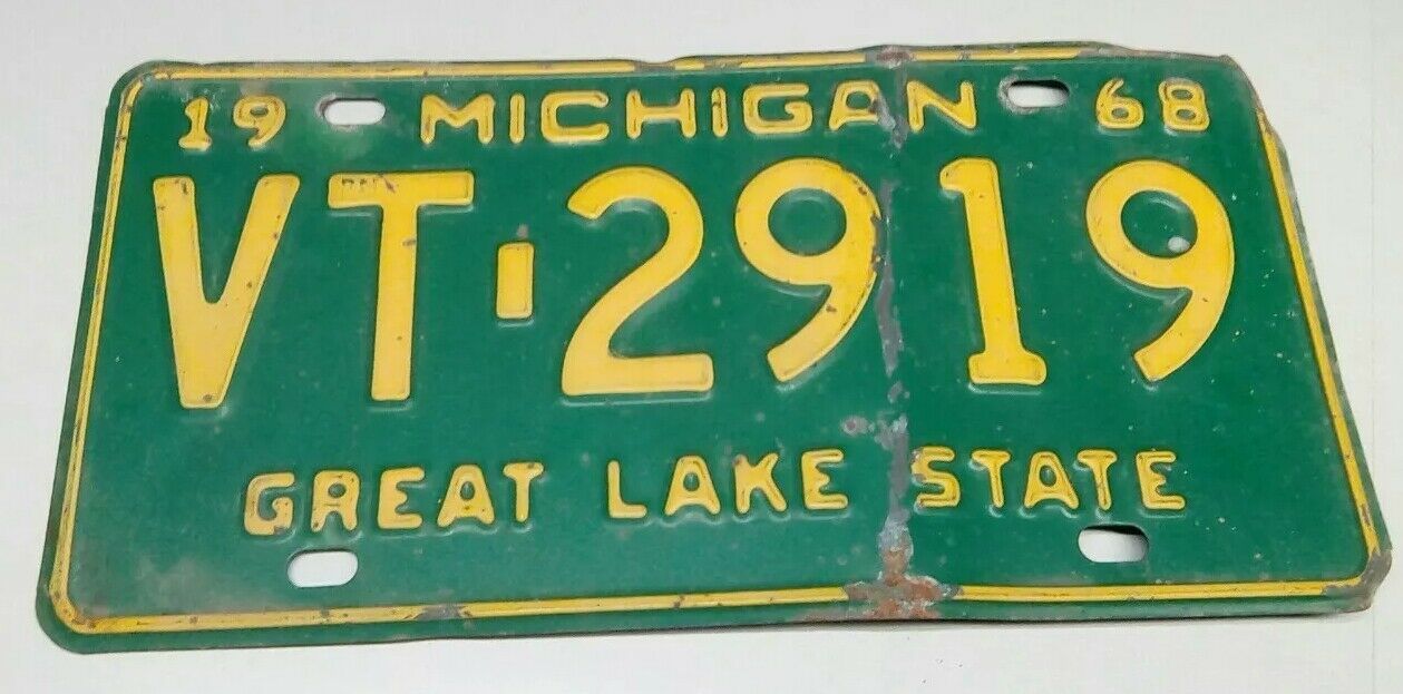 1968 ORIGINAL MICHIGAN STATE AUTO LICENSE PLATE VT-2919 CLASSIC VINTAGE ... - $20.55
