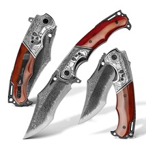 Cool Dyed Bone Handle Damascus Steel 67 Layer Folding Pocket Knife with Sheath - £112.37 GBP