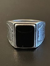 Black Obsidian Stone S925 Stamped Silver Plated Woman Men Statement Ring Size 10 - £11.74 GBP