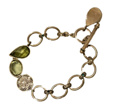 Lia Sophia Jewelry Hypnotic 7 1/4&quot; Bracelet Green Jewel Silver Links  - £11.62 GBP