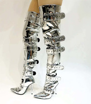 Metal Buckle Pointed Knee High Boots - £88.55 GBP