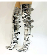 Metal Buckle Pointed Knee High Boots - £87.22 GBP