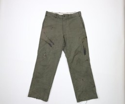 Vintage 60s Streetwear Mens 32x29 Thrashed Cotton Twill Wide Leg Work Pants USA - £79.11 GBP